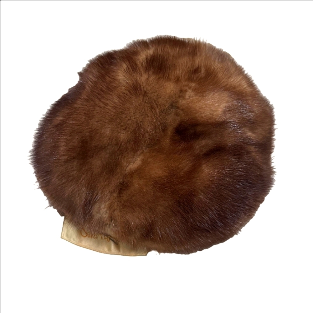 Saks Fifth Avenue Vintage Brown Mink Hat Beret Pillbox 1960s